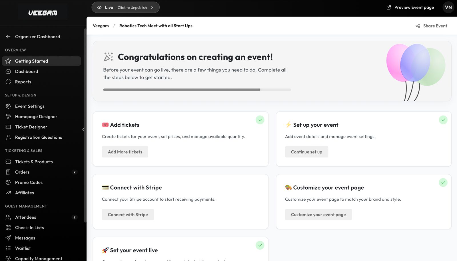Event Management Platform — Event Setup Dashboard