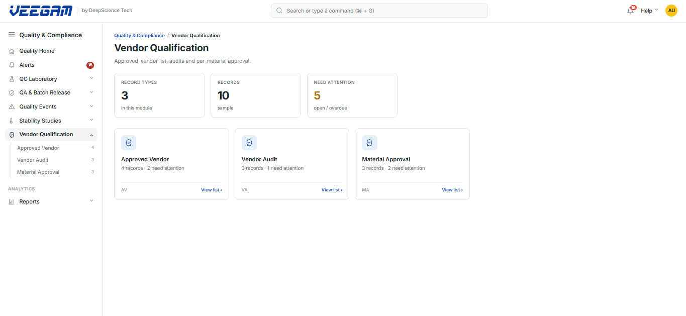 VEEGAM — Vendor Qualification